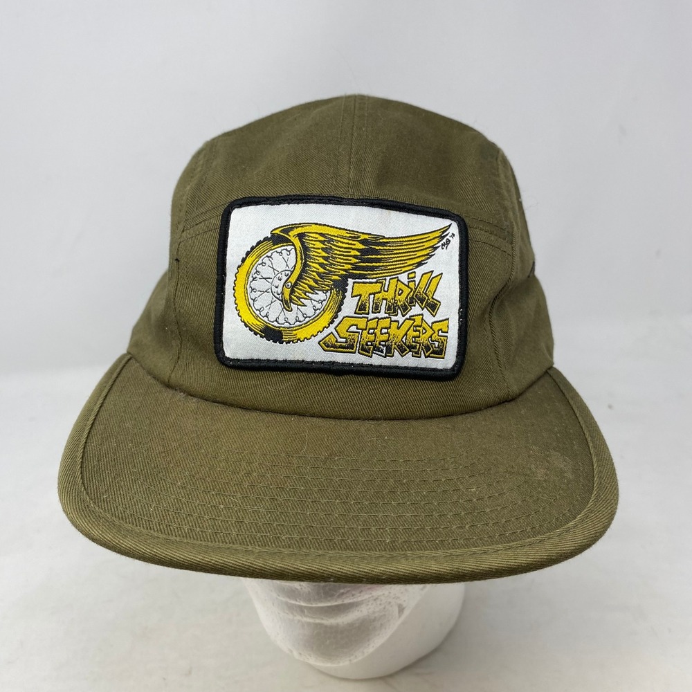 Thrill Seekers Mens 5 Panel Camper‎ Hat Olive Green Yupoong Adjustable Strapback